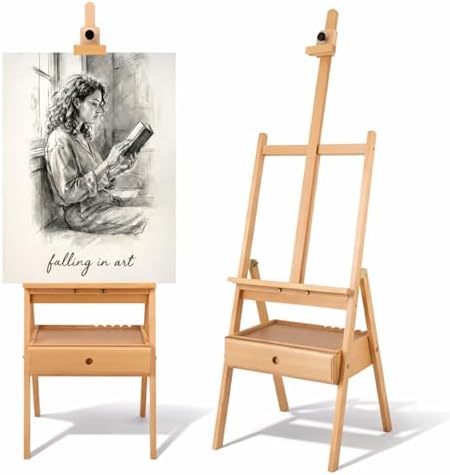 Falling in Art H-Frame Studio Easel with Storage Drawer, Natural