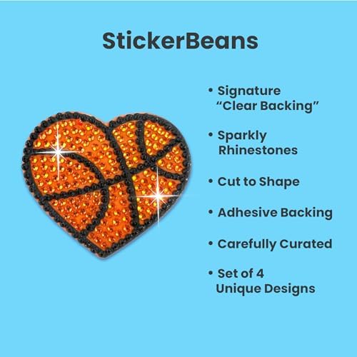StickerBeans® Rhinestone Stickers - Sporty Sticker Pack, 2” x 2” Each Unique Sparkly Cut-to-Shape for Collecting, Trading, Decorating Laptops, Phone Cases, Scrapbooks