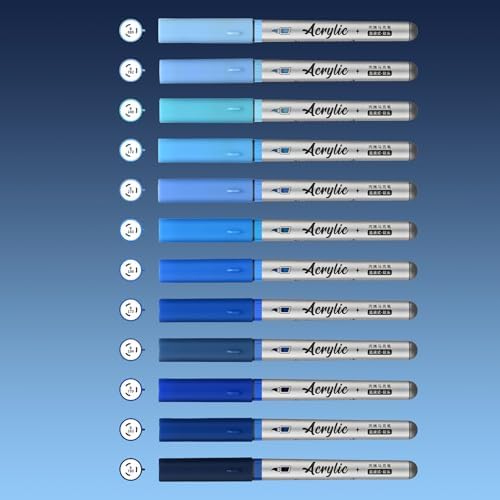 Blue Acrylic Paint Pens,12 Color Paint Pen Markers,Brush Tip Paint Pens for Rock Painting Wood Glass Ceramic Canvas Stone DIY Crafts Making Art Supplies