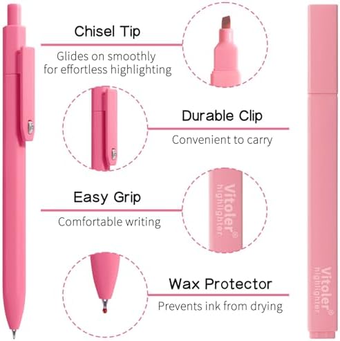 Vitoler Highlighters and Gel Pens Set，Assorted Colors Chisel Tip Quick Dry | 12 Pack Aesthetic Highlighters and 0.5mm Black Ink Pens for Study, Journaling and Office Supplies