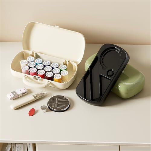 FKOG Sewing Project Kit, 151 Pcs Family Sewing Supplies Repair Organizer with Portable Retro Hard-Shell Case, 16 Multicolor Thread Spools, Needles, Buttons, and Accessories (Creamy White)