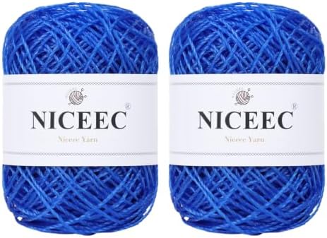 NICEEC 2 Skeins Polyester Plastic Yarn Hand-Knitted Yarn-07#Blue