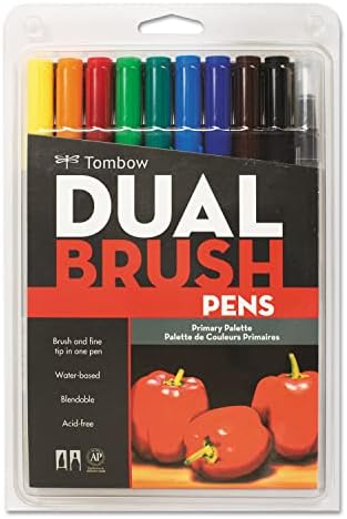 Tombow Dual Brush Marker 10-Piece Set: Primary