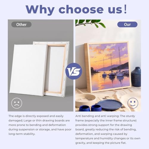 3pk 10x10 Blank Framed Canvas Wall Art - Premium White Canvas for DIY Art and Custom Painting