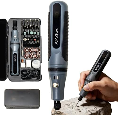 Electric Engraving Pen AMZNR Cordless Mini Engraver Etcher with 82 Accessories, Rechargeable Rotary Tool Engraving Kit for Metal Wood Glass Plastic, Jewelry Making Etching Carving Handheld Micro Drill