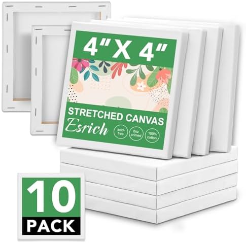 ESRICH Mini Canvases for Painting,4x4In Canvas in Bulk 10Pack, 2/5In Profile Small Square Canvas, Blank Canvases are Great for School Projects and Kids Birthday Parties, Home Decor Project.
