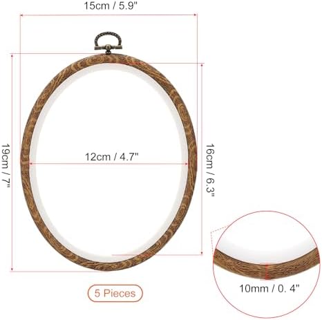 PATIKIL 7x5.9inch Embroidery Hoops, 5Pieces Imitated Wood Oval Frame Cross Stitch Hoop Ring for Embroidery Art Craft Sewing Ornaments Hanging Decoration