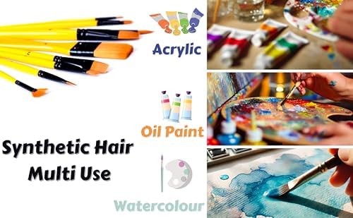 EXERZ 10 pcs Artist Paint Brush Set Synthetic Hair for Acrylic