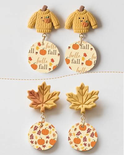 Puocaon Fall Clay Transfer Paper - 18 Pcs Maple Leaves Pumpkin Art Design Transfer Sheets for Polymer Clay Autumn Themed Earrings Design Jewelry Making