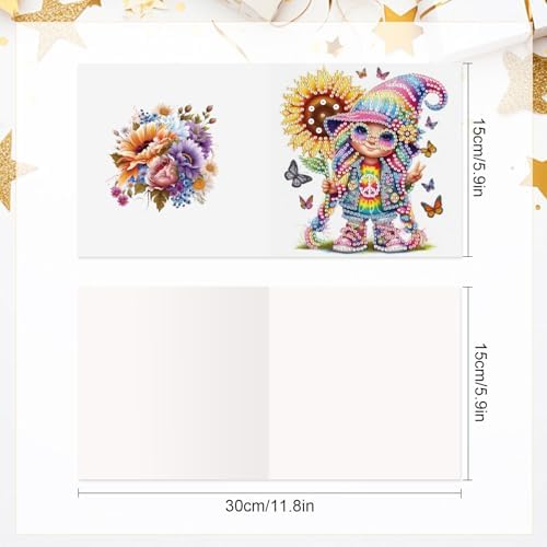 antor 6 Pcs 5D Diamond Painting Greeting Cards Kits, Sunflower Happy DIY Diamond Art Cards with Envelopes, Handmade Rhinestone Greeting Card Set for Birthdays & Holidays