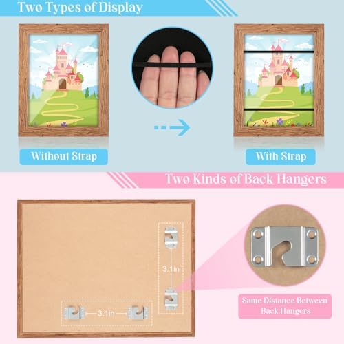 [2-Pack] Kids Art Frames, 8.5x11 Front Opening Kids Artwork Frames Changeable, Dark Woodgrain Artwork Display Storage Frame for Wall, Holds 50 Pcs, for 3D Picture, Crafts, Children Drawing, Hanging