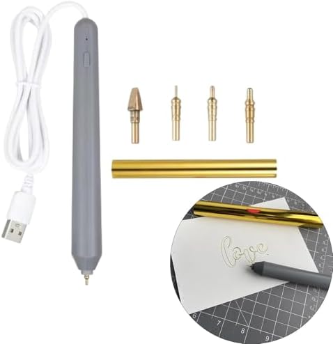 Fancyes USB Heat Foil Pen with 4 Size Tips DC5V Multipurpose 6.14x0.71 Hot Embossing Stamping Pen Scrapbooking Tool Kit for Drawing