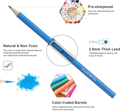 Leven 36 Pack Colored Pencils with Built-in Sharpener in Tube Cap | Vibrant Color Presharpened Pencils for School Kids Teachers, Soft Core Art Drawing for Coloring, Sketching, and Painting