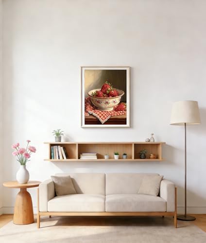 CraftBliss 5D Diamond Painting Kits for Adults, Vintage Strawberry Bowl Still Life, DIY Rhinestone Art Kit, Cottagecore Kitchen Wall Decor, Aesthetic Dining Room Home Art, 12x16 inch (30x40cm)