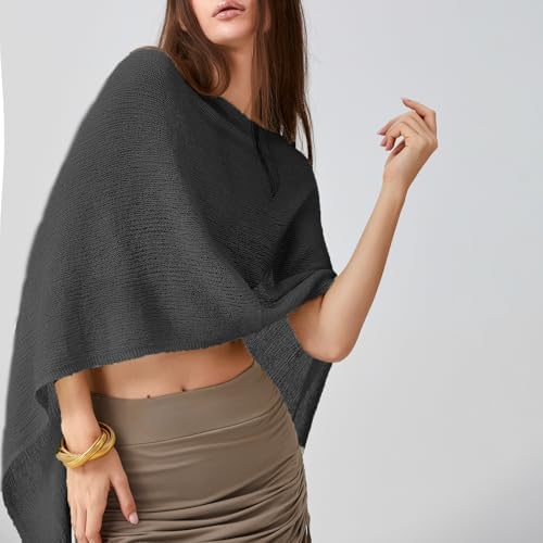 Women Sheer Poncho Shawl Top Lightweight Knit Pullover Beach Cover Up Tops