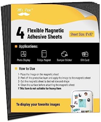 Mr. Pen- Adhesive Magnetic Sheets, 8" x 10", 4 Pack, Cuttable Magnets Flexible Magnet Sheets with Adhesive for Crafts Photos, Classroom Decorations, Easy Peel and Stickers for Planning