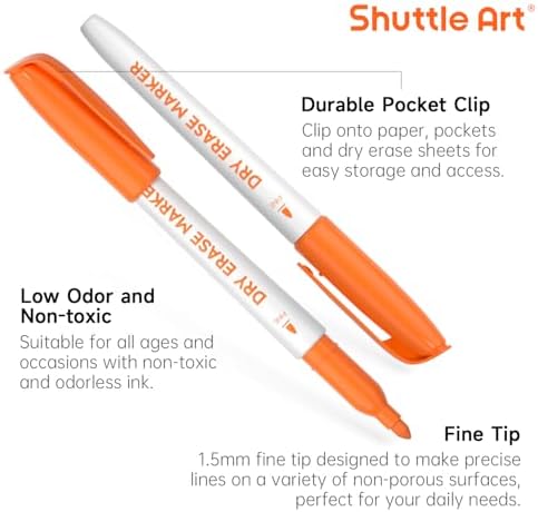 Shuttle Art Dry Erase Markers, 12 Colors 144 Bulk Pack Whiteboard Markers, Fine Point Dry Erase Markers Perfect for Writing on Dry Erase Whiteboard Mirror Glass for School Office Home (Pack of 2)