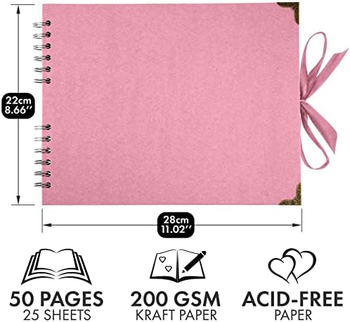 Bstorify Square Scrapbook Photo Albums 50 Pages (11 x 8.5 Inch) Pink | Hardcover with Thick 200 GSM Kraft Paper, Ideal for Your Scrapbooking Albums, Art & Craft Projects (Pink, 11 x 8.5 Inch)