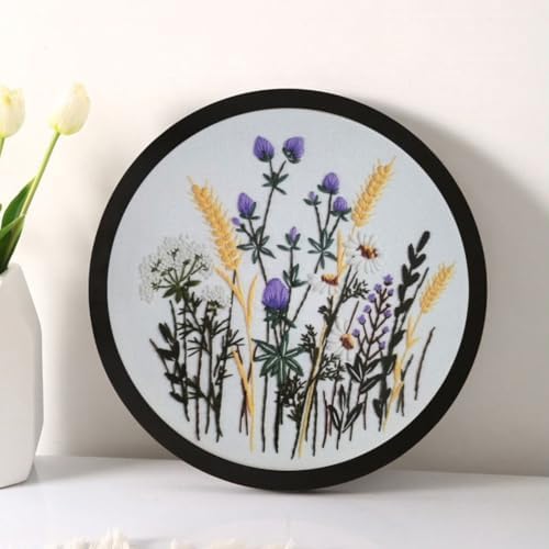 Esffaci Embroidery Starter Kit for Adult Beginner with Flowers Pattern Hand Embroidery Set with Cloth Hoop Needle Threader Floss and Instruction