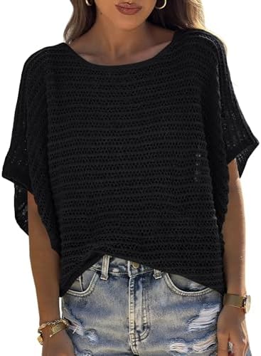 UNCLECAT Women's Crochet Tops Sweater Pullover Knit Tops Beach Coverup