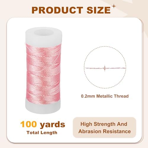 PATIKIL Metallic Thread, 100 Yards Embroidery Thread for Sewing Machine Hand Embroidery DIY Crafts Needlework Gift Wrapping Jewelry Making Decoration, Bright Pink