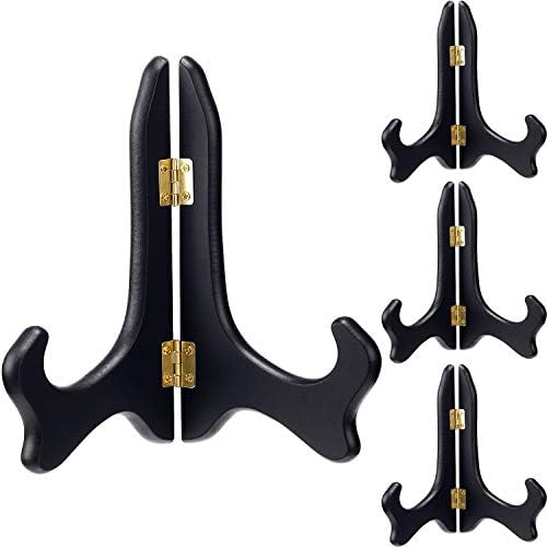 Tatuo 4 Packs Wooden Display Stand Plate Holder Easels, Black, 7 Inch