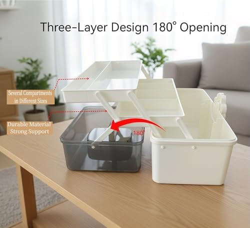 Pulseplay 3-Layer Plastic Art Craft Organizer Storage Box with Handle White