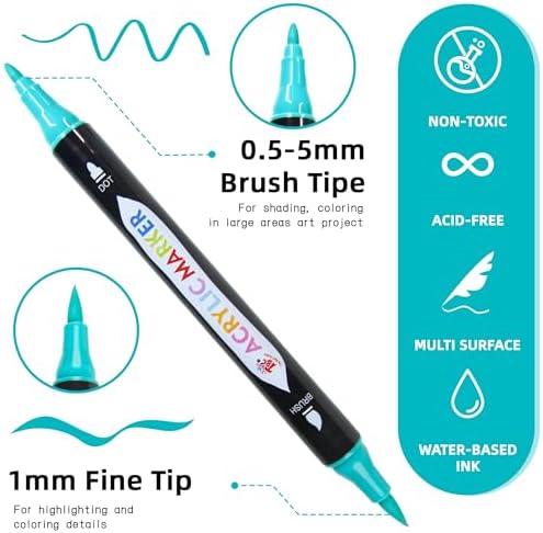TBC The Best Crafts Acrylic Paint Markers,48 Colors Dual Tip, Double Zipper Canvas Bag – Waterproof, Non-Toxic, Art Supplies for Canvas, Wood, Glass, Rock, Ceramic – Gift for Artists & Hobbyists