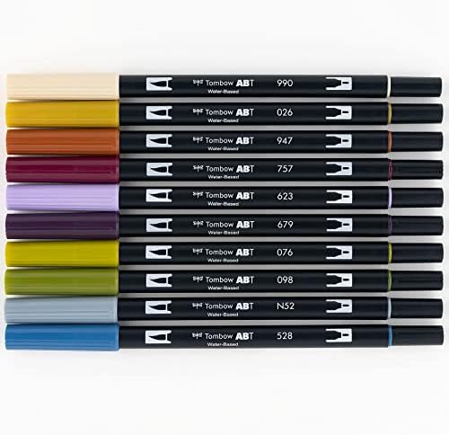 Tombow 56186 Dual Brush Pen Art Markers, Muted, 10-Pack. Blendable, Brush and Fine Tip Markers