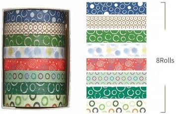 YUBBAEX 8 Rolls Basic Washi Tape Set Cute Pattern Masking Decorative Tapes for Arts, DIY Crafts, Journals, Planners, Scrapbooking, Wrapping (Green Folk)