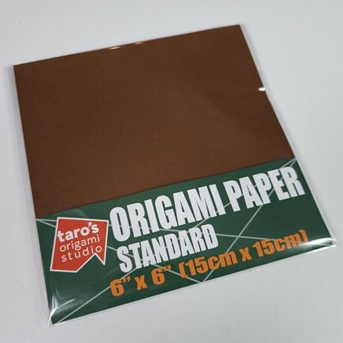 [Taro's Origami Studio] Standard 6 Inch One Sided Single Color (Dark Brown) 50 Sheets (All Same Color) Square Easy Fold Premium Japanese Paper for Beginner (Made in Japan)