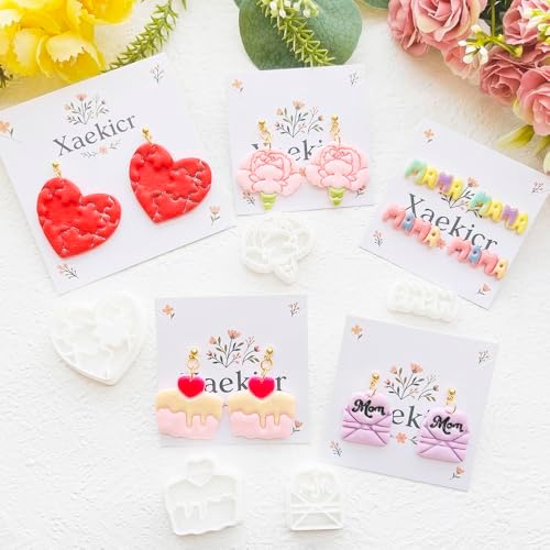 Mother’s Day Polymer Clay Cutters & Stamps Set - 10pcs Sharp & Durable Mom, MAMA, LOVE, Puzzle Heart, Envelope & Cake Shapes for DIY Earring Jewelry Making, Soft Clay Crafts & Holiday Supplies