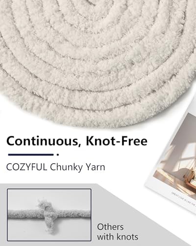 Cozyful Chunky Yarn for Hand Knitting, #9 Thick Jumbo Big Chunky Yarn for Crocheting, Super Chunky Knit Blanket Yarns, Large Chunky Chenille Yarns, 8 Pack (30 yds 8 oz Each Skein), Beige White