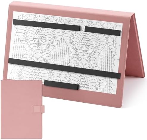 Flutesan 1 Pcs Knitting Pattern Holder, Fold up Cross Stitch Knitting Chart Keeper with Replacement Magnets, Magnetic Cross Stitch Accessories (Folded Size 6.1 x 9 Inch,Pink)