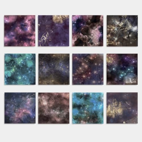 Galaxy Scrapbook Paper 6x6, 12 Cosmic Designs, Acid-Free 160gsm Single-Sided Decorative Craft Paper for Scrapbooking, Journaling, Card Making & DIY Crafts-24 Sheets