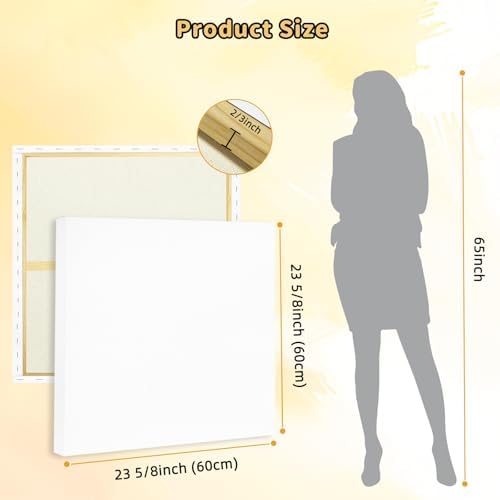4-Pack 24x24 Square Stretched Canvas Cotton for Oil & Acrylic (60 x 60 cm) | 380gsm 100% cotton, triple acid-free gesso, no bleed warp resistant, for mixed media