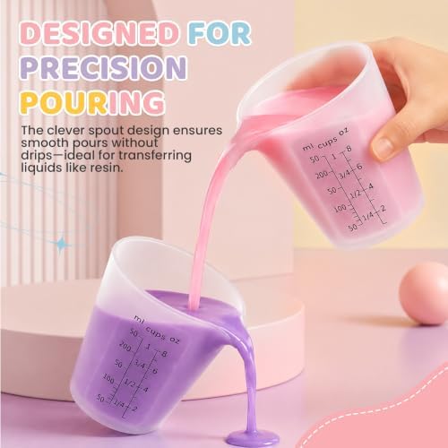 4Pcs Silicone Resin Mixing Measuring Cups 250ml / 8oz for Resin Supplies, Easy-to-Read Black Marks, Non-Stick Reusable Silicone Pouring Cups for Epoxy Mixing