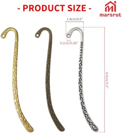 60pcs Metal Bookmark Hooks with Beaded Blanks, Vintage Retro Beading Line Tibetan Carving Pattern Alloy Hook Bookmarks with Hole for Stationery, Reading Enthusiasts, Teacher, DIY, Gifts