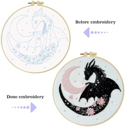 JOZYSH Black Dragon Handmade DIY Embroidery kit,Suitable for Adult Beginners,Includes Embroidery Cloth, Instructions, Embroidery Frame and Needle and Thread, Suitable for Holiday Gifts (Dragon)