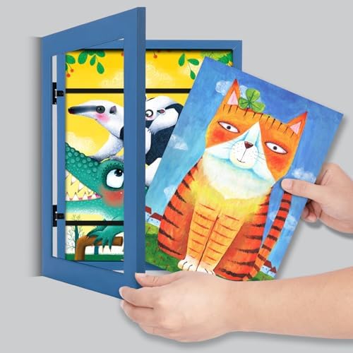 [2-Pack] Kids Art Frames, 8.5x11 Front Opening Kids Artwork Frames Changeable, Dark Blue Artwork Display Storage Frame for Wall, Holds 50 Pcs, for 3D Picture, Crafts, Children Drawing, Hanging Art,