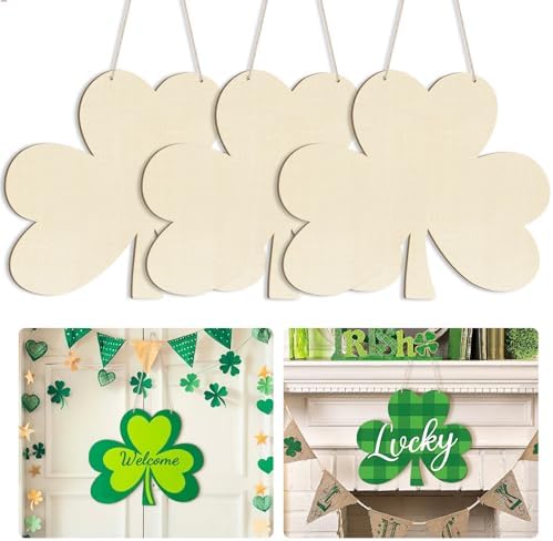 Large Size 12" Wooden Shamrock Ornaments to Paint, St. Patrick's Day Decoration Cutouts Wooden DIY Blank Unfinished Shamrock Irish Door Hanging Sign Plaque Crafts Hanging Decorations 3PCS