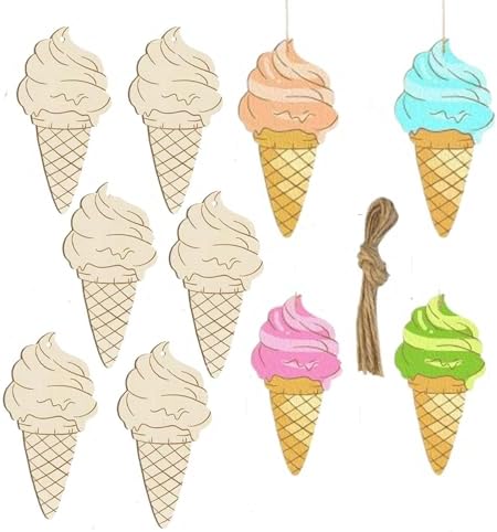 Wooden Ice Cream Decorations, 10pcs Blank Wood Ornaments, 3.5X1.5 in Used for Painting and Decoration DIY Technology, Hanging skrnrhrery