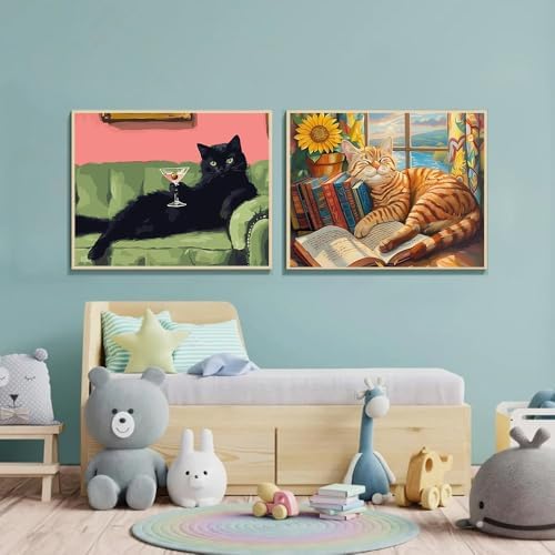 ARTISTKISS 4 Pack Framed Black Cat Paint by Numbers Kit for Adults 8x12inch