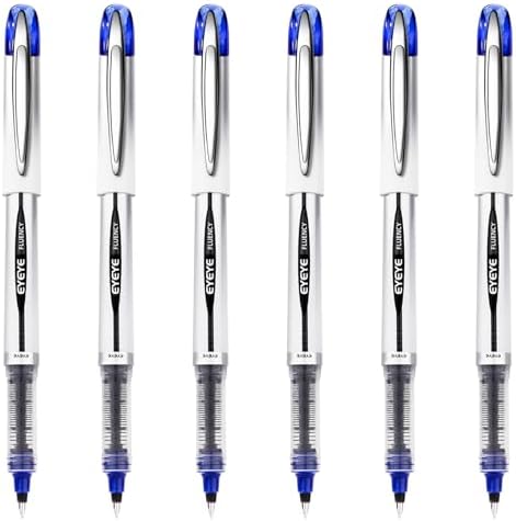 EYEYE Blue Rollerball Pens 0.7mm, 6 Pack Medium Point Roller Ball Pen Quick Dry, Liquid Ink Pen Fine Point Smooth Writing Pens for Journaling, Note Taking, Office, School Supplies