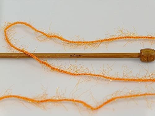 Sparkly Eyelash Fantasy Knitting Yarn | Metallic Lurex Nylon Short Eyelash Yarn | 50g (1.76oz) |140m(155 Yards) | Shiny Crochet Thread for Amigurumi & Decorative Projects (1 Skein, Orange)
