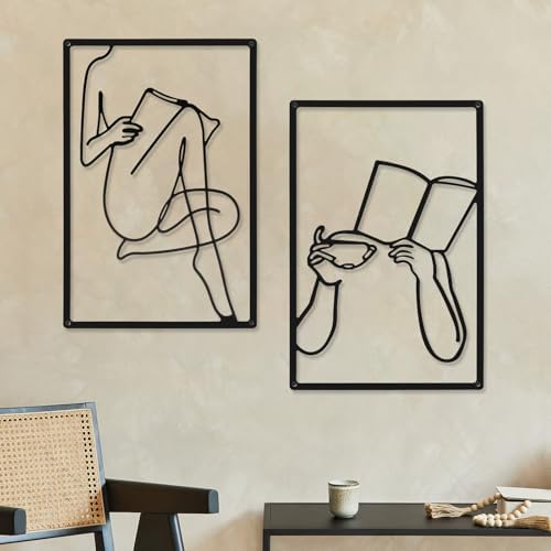 CHENGU 3 Pieces Metal Minimalist Abstract Woman Wall Art Line Drawing Wall Art Decor Single Line Female Home Hanging for Kitchen Bathroom Living Room