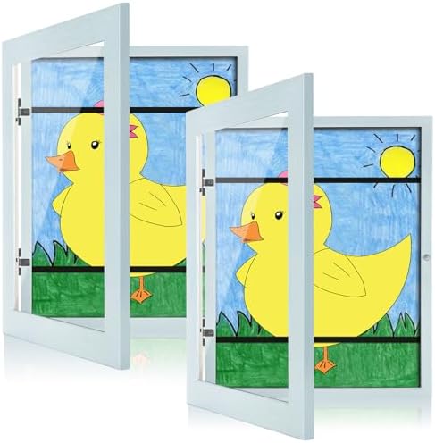 [2-Pack] Kids Art Frames, 8.5x11 Front Opening Kids Artwork Frames Changeable, Light Green Artwork Display Storage Frame for Wall, Holds 50 Pcs, for 3D Picture, Crafts, Children Drawing, Hanging Art,