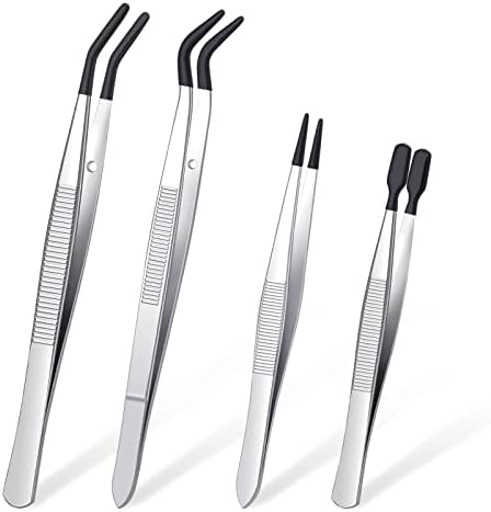 DragonflyDreams 4 Pieces Tweezers with Rubber PVC Coated Set