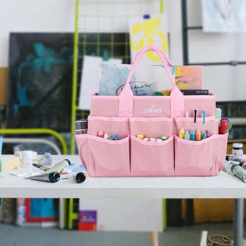 JJRING Craft Tote Bag Organizer For Art Storage With Multiple Pockets, Pink