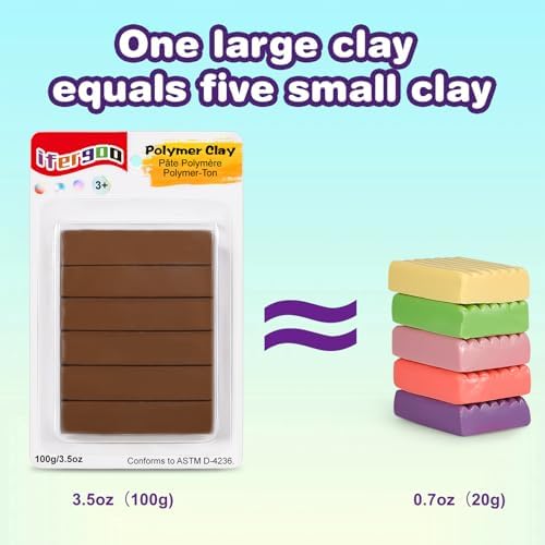 ifergoo 100g Brown Polymer Clay, 3.5oz Oven Bake DIY Modeling Clay for Kids